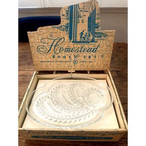 Vintage Federal Glass Homestead Wheat Snack Master Tray & Cup Set -Perfect